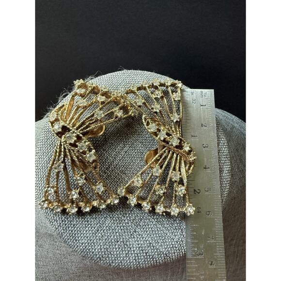 Musi Vtg Rhinestone Shoe Bow Clip Set Gold Tone Old Hollywood Cocktail Wedding - Picture 5 of 5